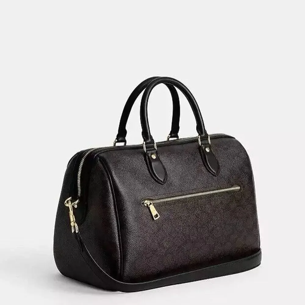 NWT Coach Rowan Large Satchel Bag In Signature Canvas CV959 Gold/Walnut /Black - Picture 6 of 9